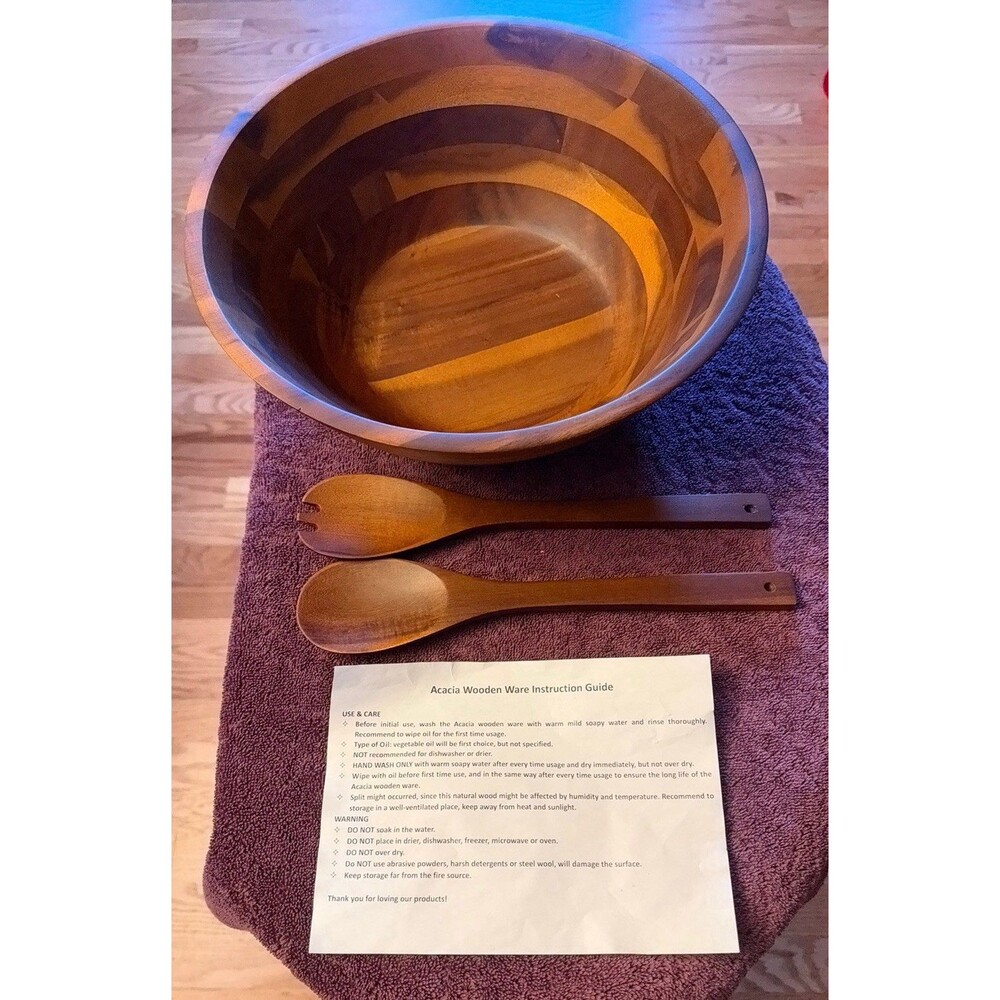 New AIDEA Wooden Salad Bowl & Server Set